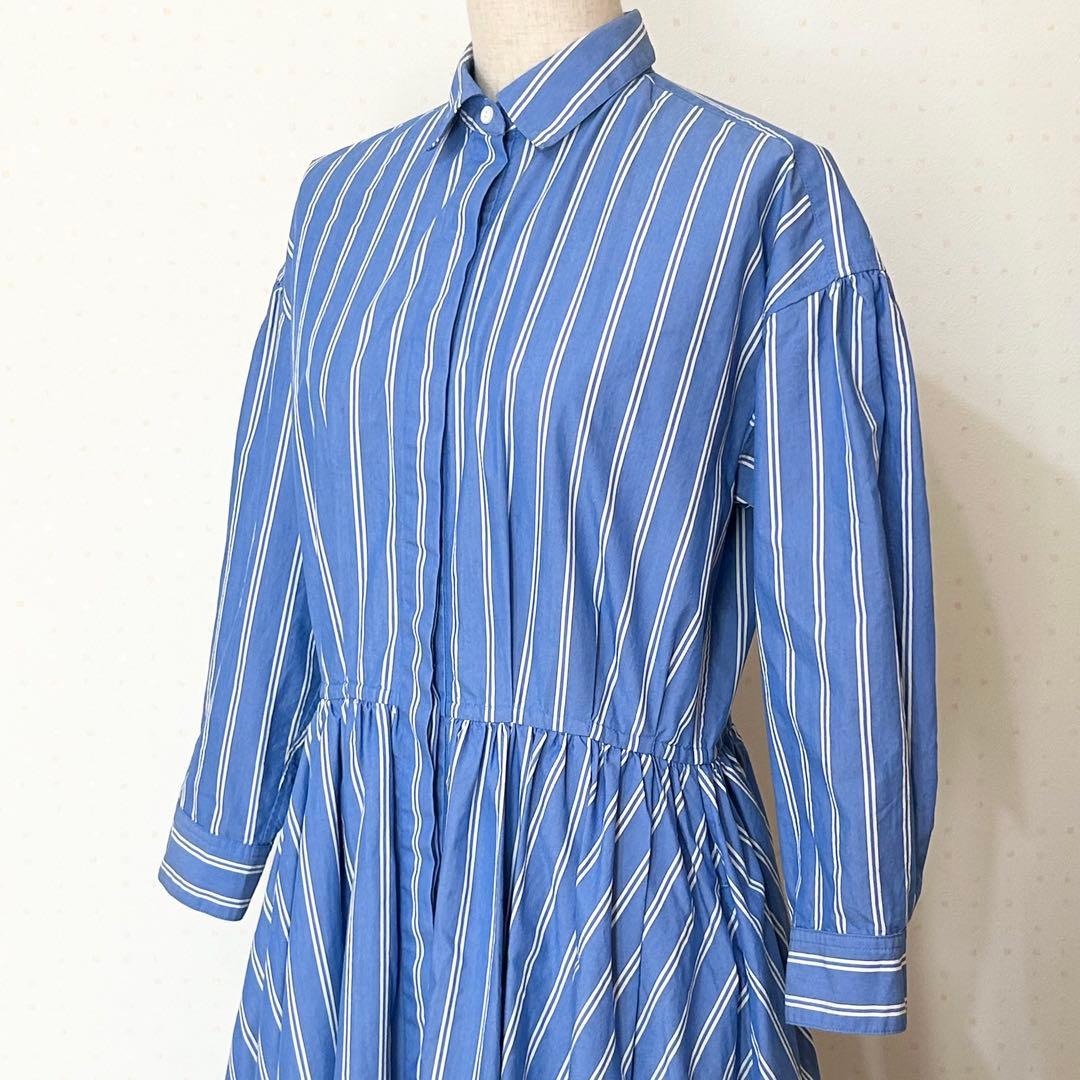 DESIGNWORKS ロングシャツワンピース フレア ベルト付き ブルー