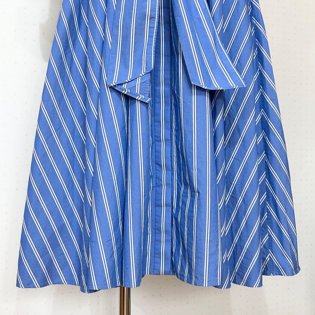 DESIGNWORKS ロングシャツワンピース フレア ベルト付き ブルー