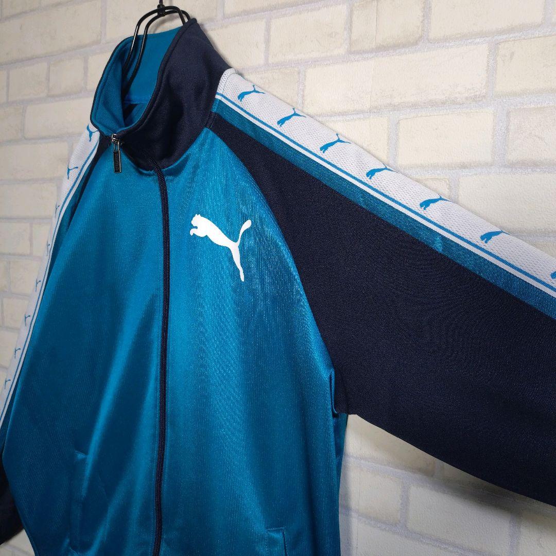 プーマ★PUMA アームロゴ ワンポイント刺繍 セットアップ 上下 青×紺 L
