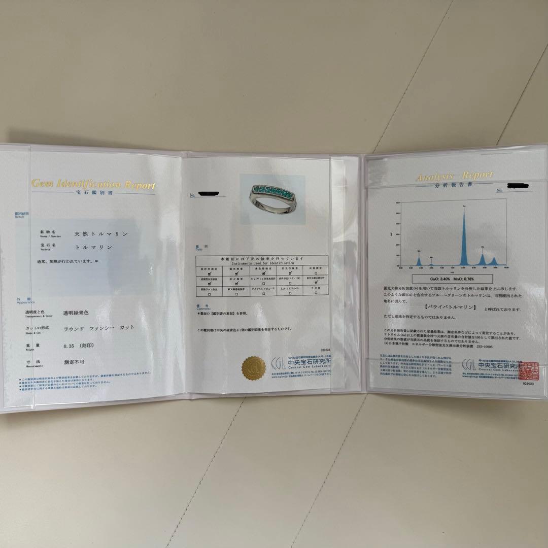 パライバトルマリン CuO:3.40％ 0.35ct Pt900 リング 12号