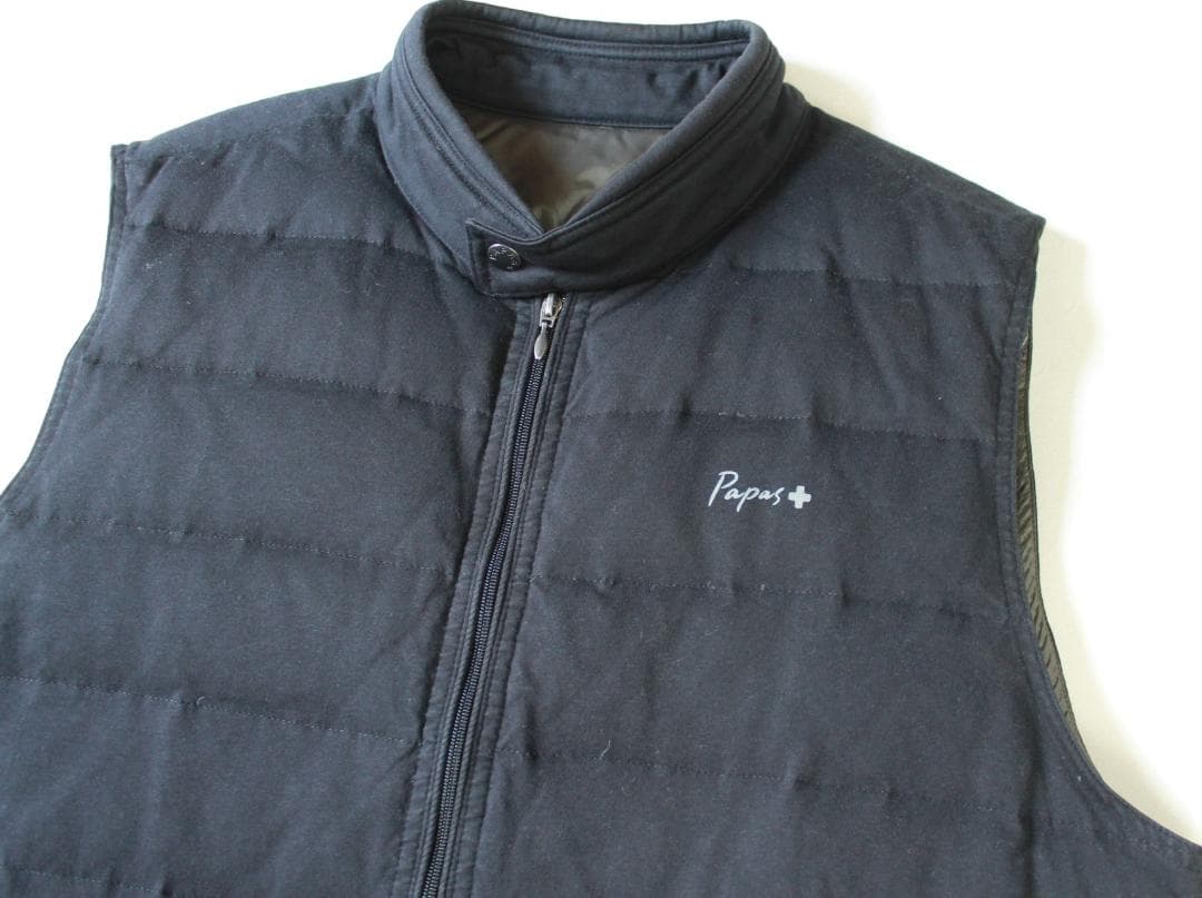 美品6万円超』papas パパスプラス ダウンベスト 英国産ピュアホワイトダウン
