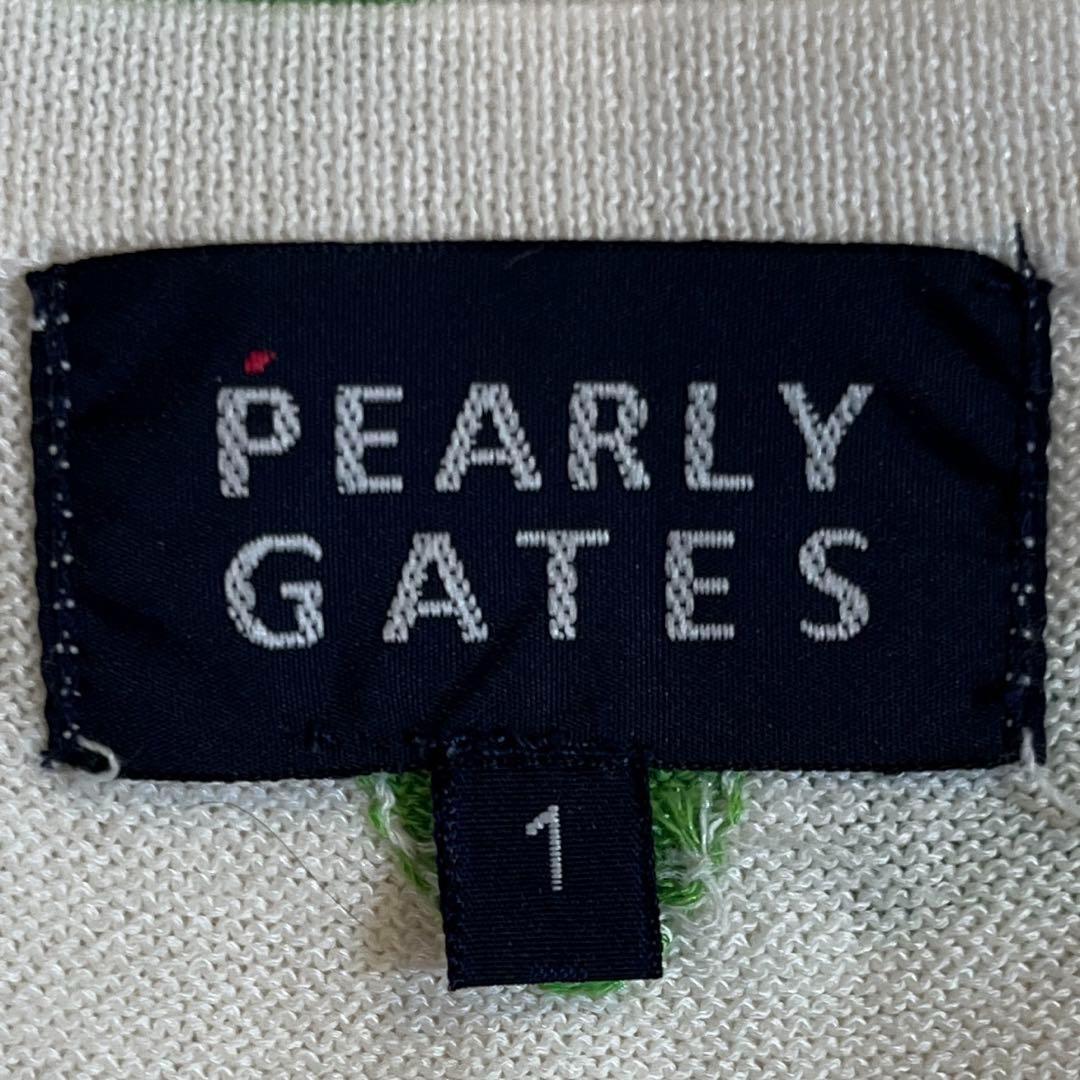 美品 PEARLY GATES ハート総柄 Vネックニットベスト サイズ1 緑色