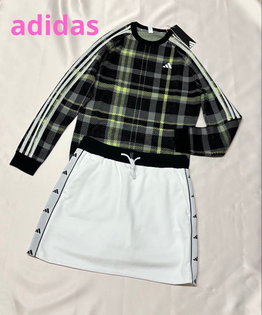 新品adidasゴルフ　タータンチェック柄 セーター　Bosロゴ入りスカート