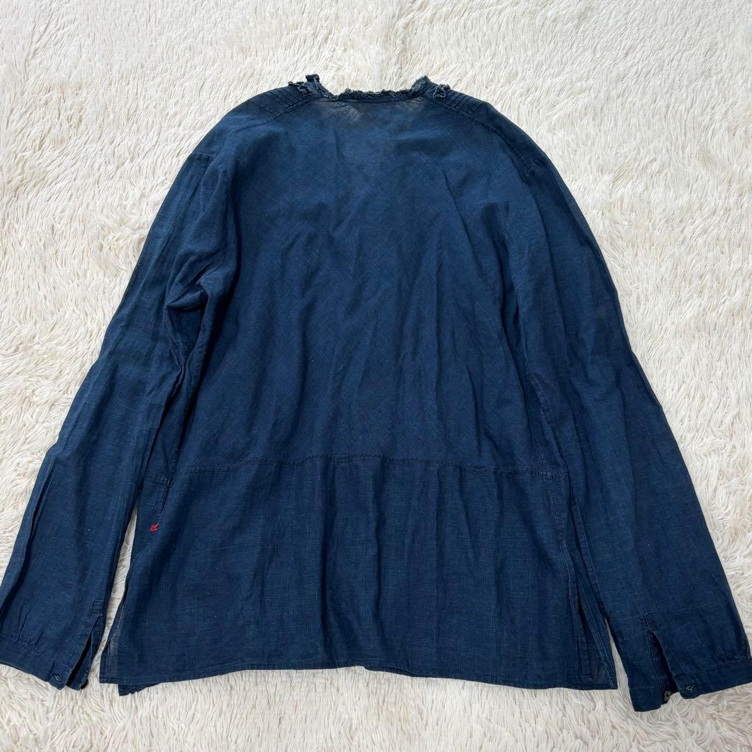 45R タック フリンジ シャツ カットソー インディゴ リボン