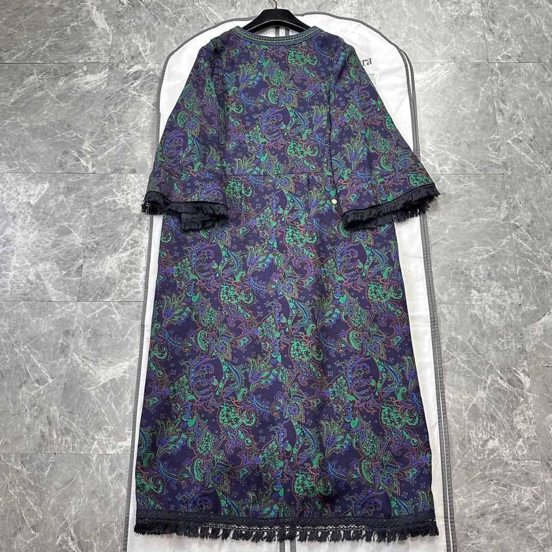極美品♡ミュベール ロングワンピース ペイズリー フリンジ スキッパー パープル