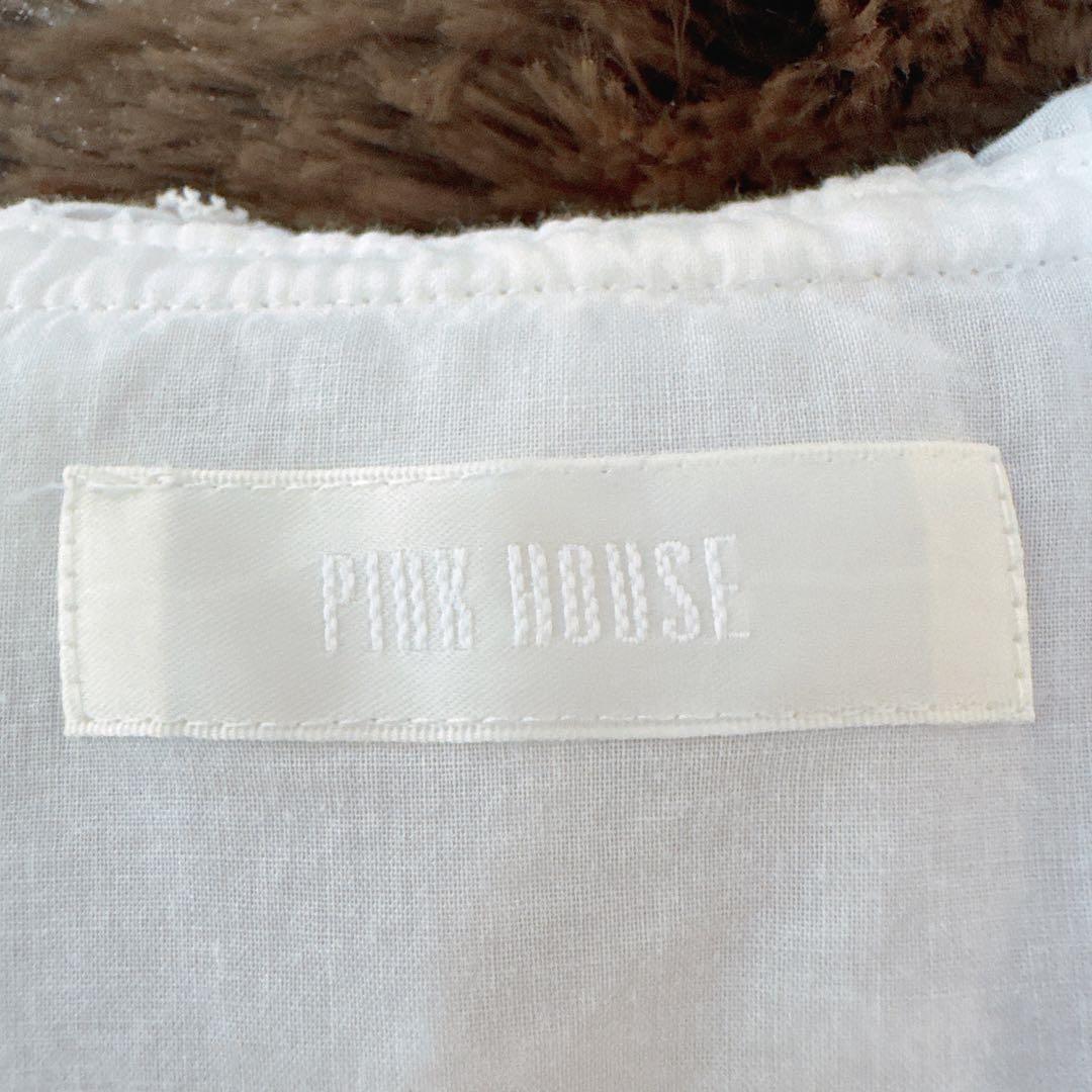 PINK HOUSE ピンクハウス 刺繍入り長袖ブラウス ロゴ 白 シャツ