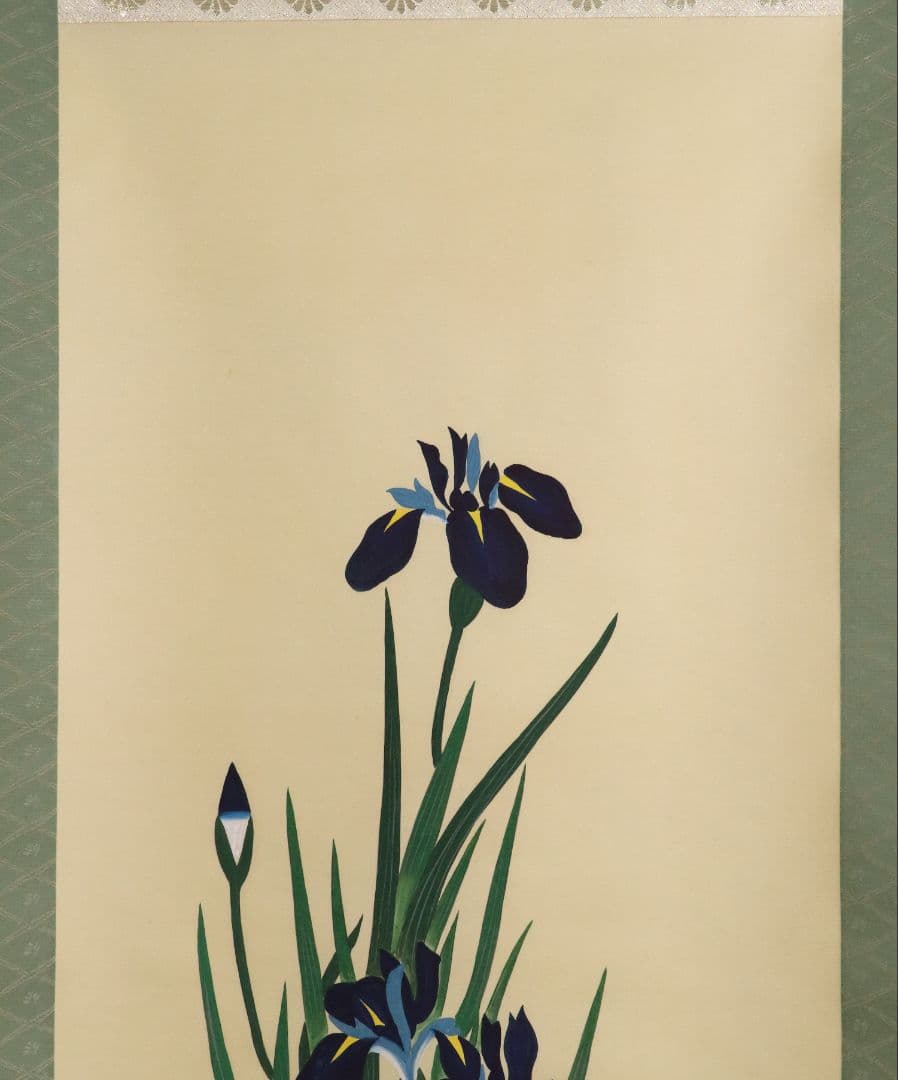 【複製】工芸画 酒井抱一「燕子花に水鶏図」絹本 掛軸 日本画 花鳥 MA449
