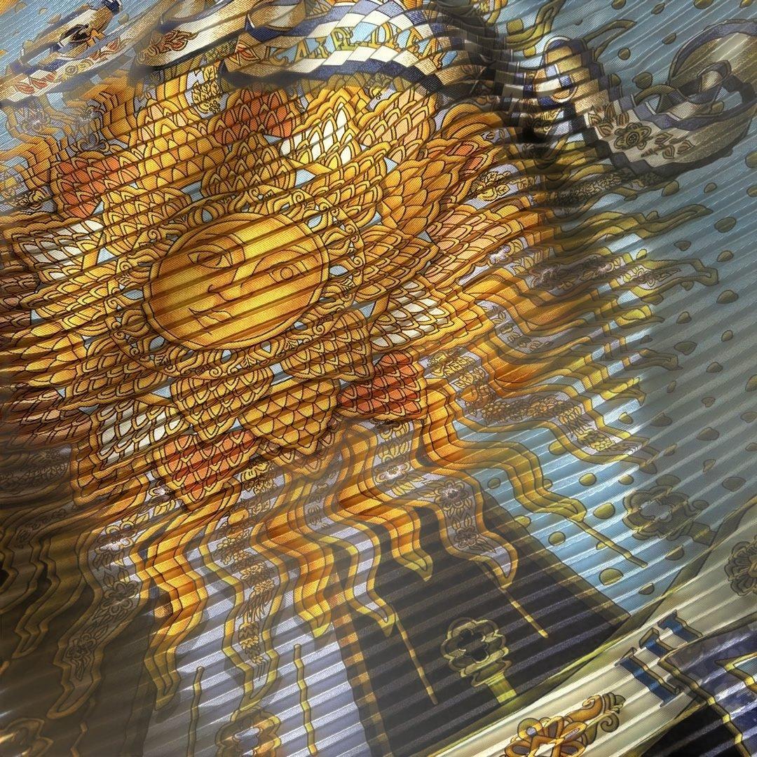 HERMES プリーツスカーフ 青金