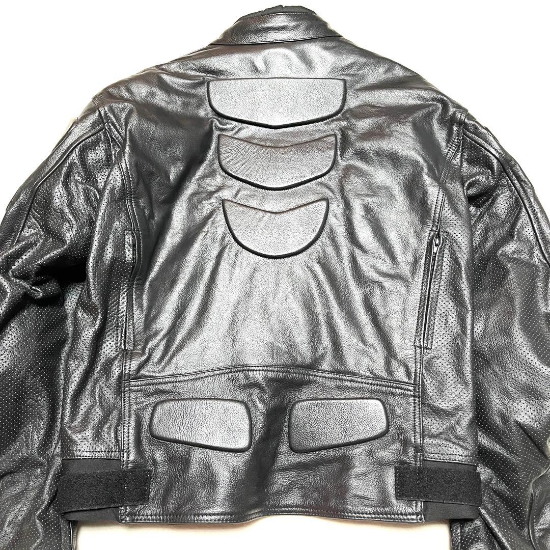 ★美品★ライダースジャケット★パンチングメッシュレザー★XL★黒　ブラック★