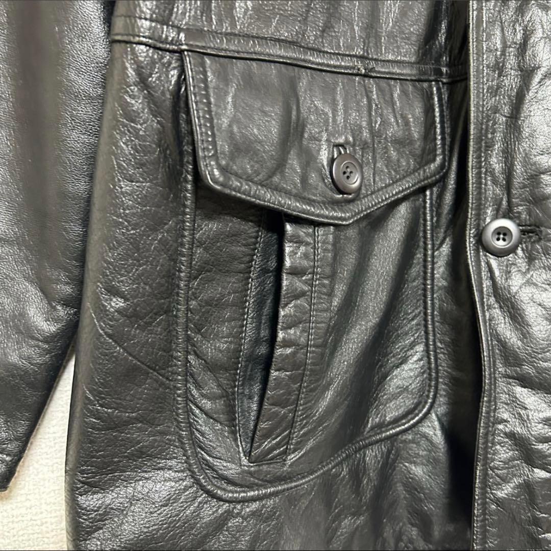 【美品】牛革 レザー カーコート 中綿 キルティング 黒 本革 ヴィンテージ L