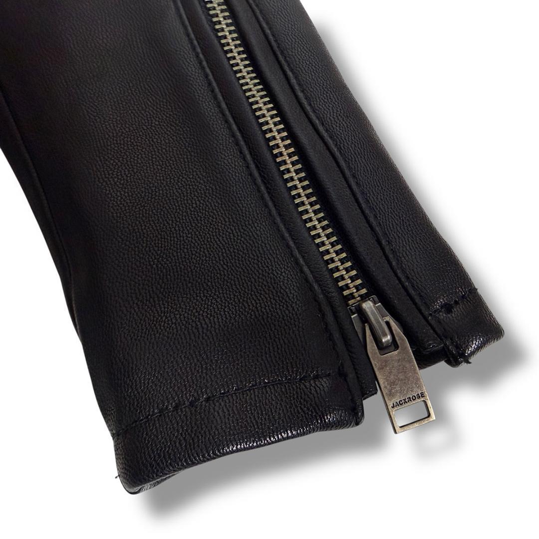 J5076 美品 ジャックローズ ゴートレザーダブルライダースジャケット 黒 4