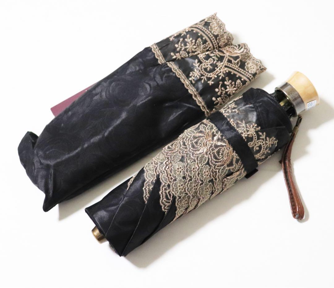 《ボルサリーノ》新品 シルク100% 豪華オーガンジー刺繍 晴雨兼用折りたたみ傘