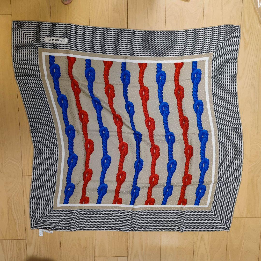 美品 Tiffany＆Co シルクスカーフ 85cm 大判 結び目デザイン