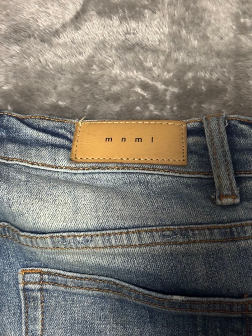 らら mnml スキニーデニム ライトブルー ダメージ加工