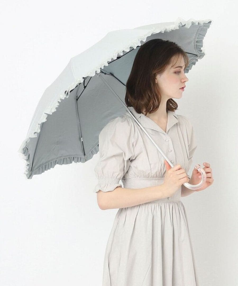 新品LANVIN en Bleu晴雨兼用折りたたみ傘 オーガンジーフリル