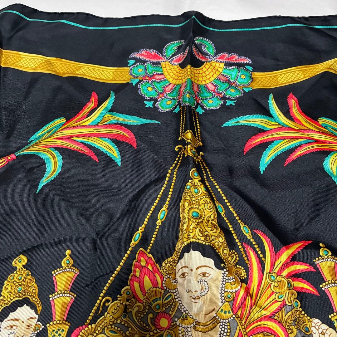 HERMES カレ90 indiaインディア ブラック スカーフ シルク100％