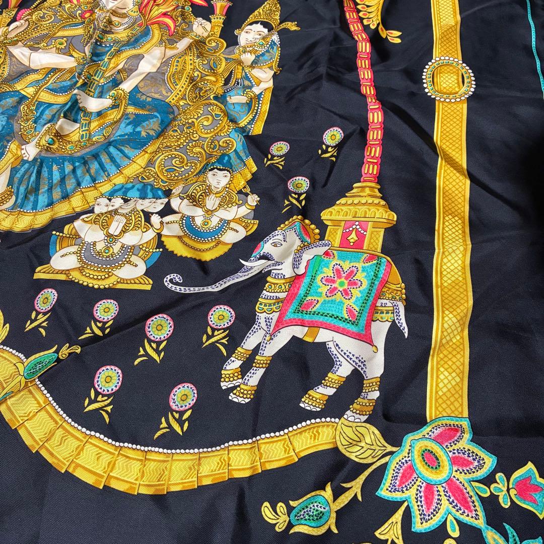 HERMES カレ90 indiaインディア ブラック スカーフ シルク100％