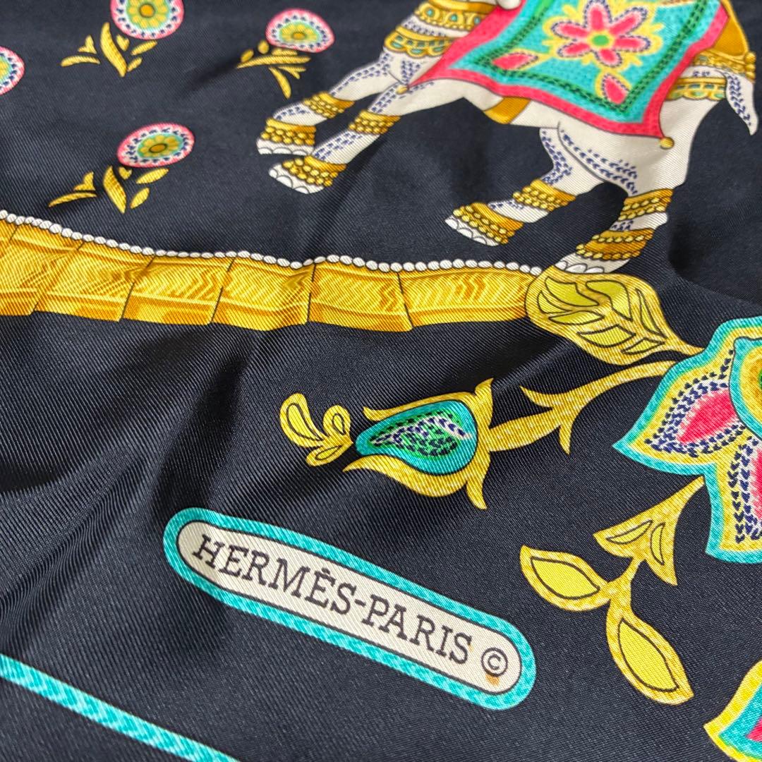 HERMES カレ90 indiaインディア ブラック スカーフ シルク100％
