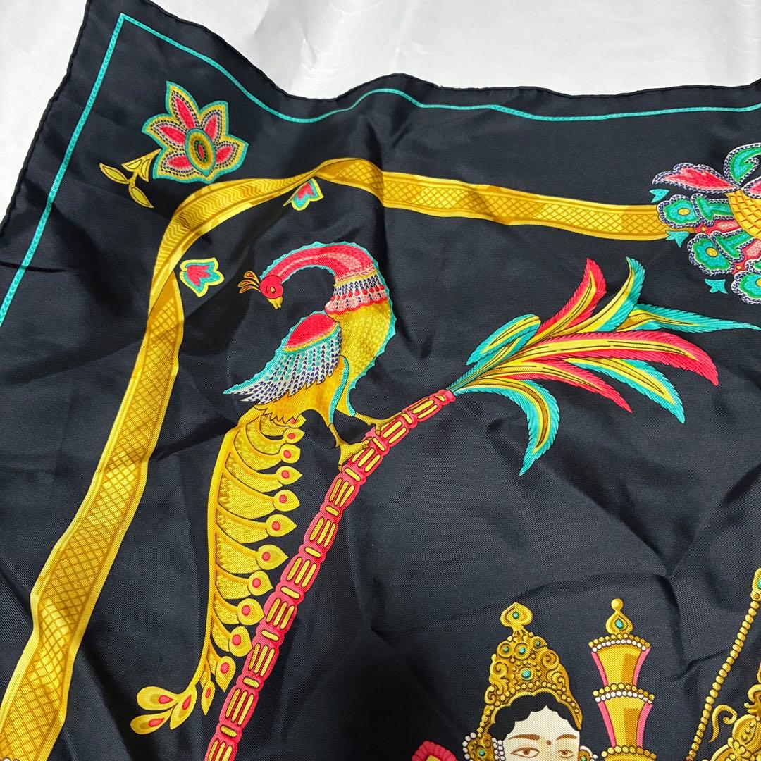 HERMES カレ90 indiaインディア ブラック スカーフ シルク100％