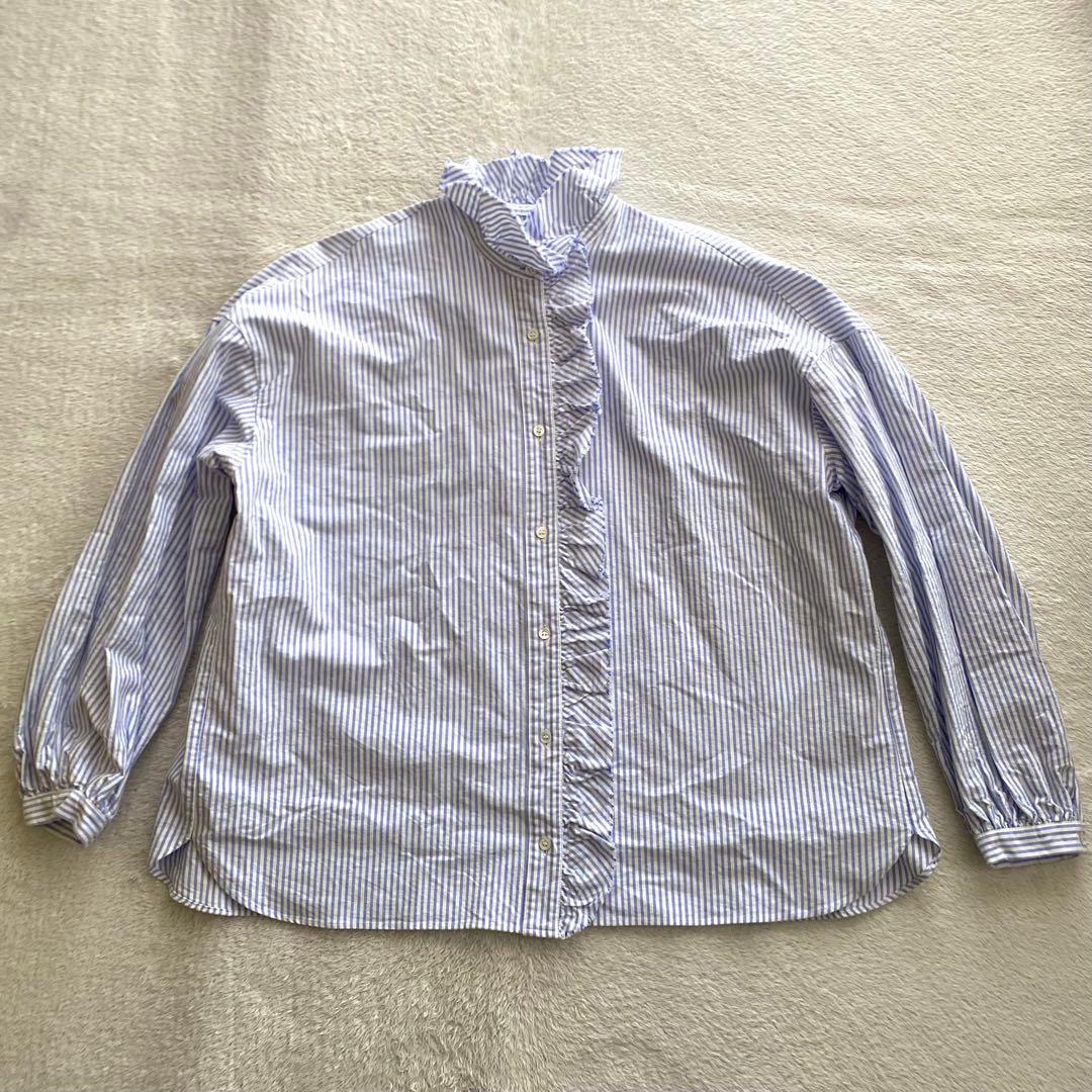 美品　Journal standard luxe OXストライプフリルブラウス