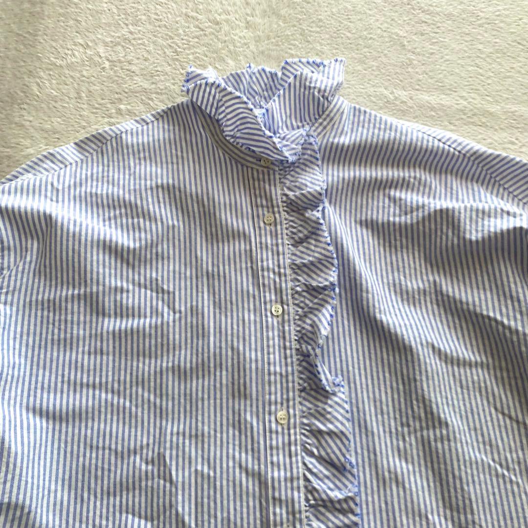 美品　Journal standard luxe OXストライプフリルブラウス