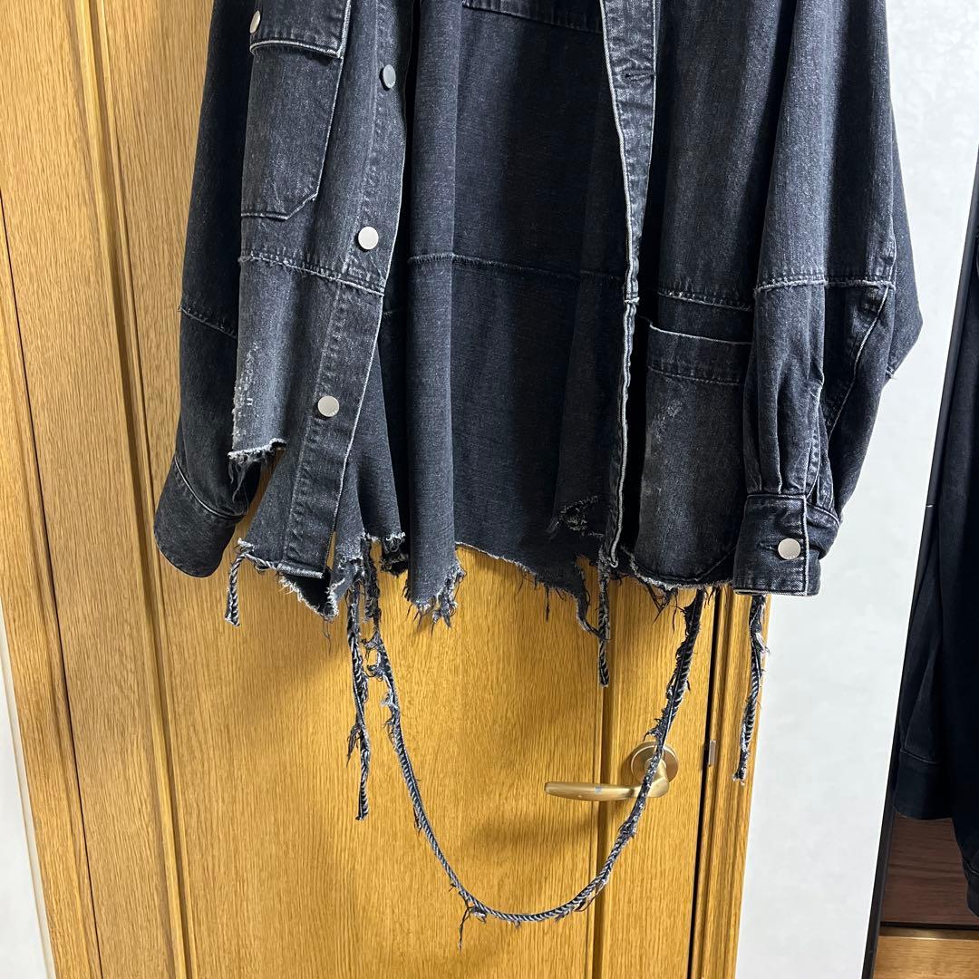 ジャケット・アウター Jieda DAMAGE OVER DENIM SHIRT/BLACK