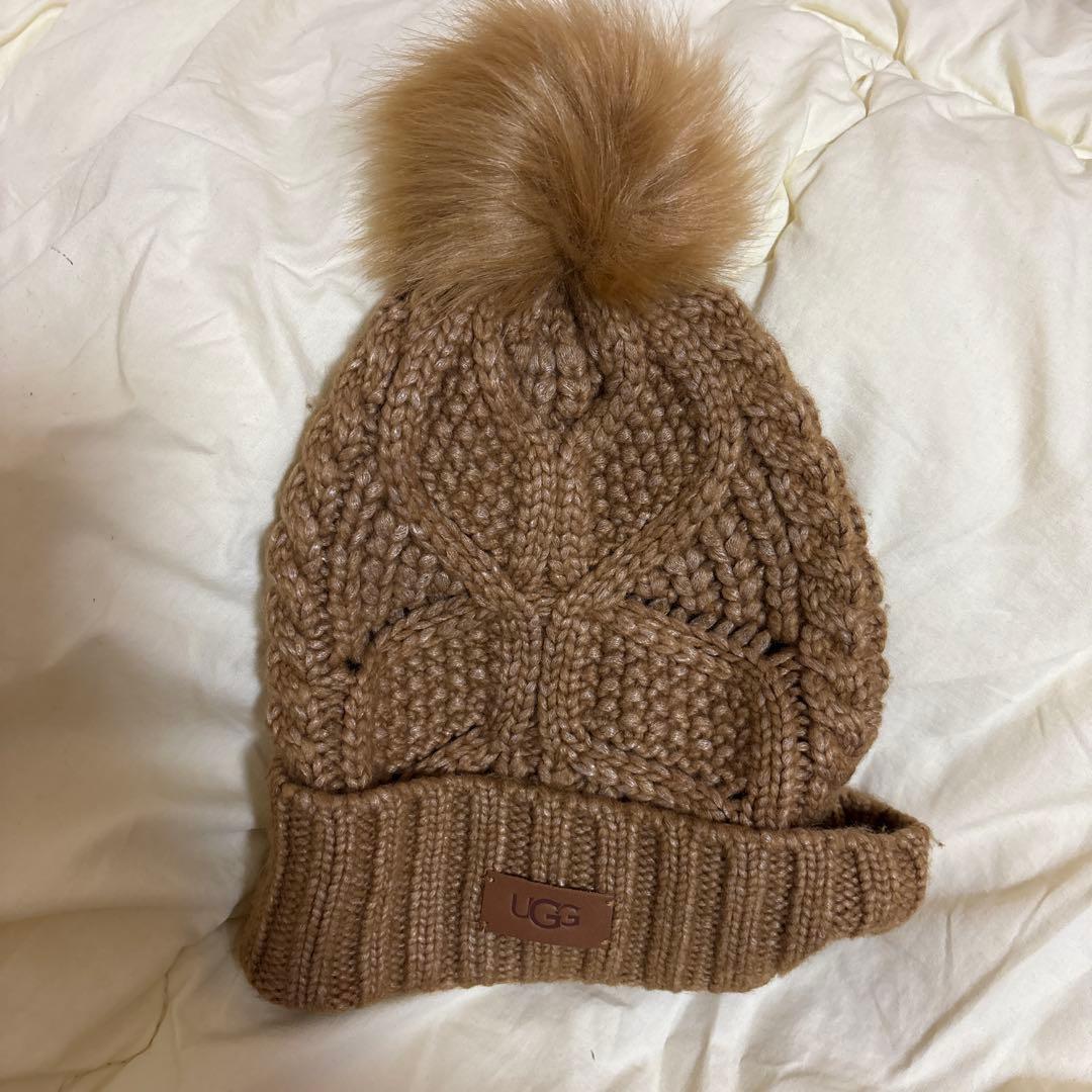 【リボン】UGG ブラウン ケーブル編み ニット帽