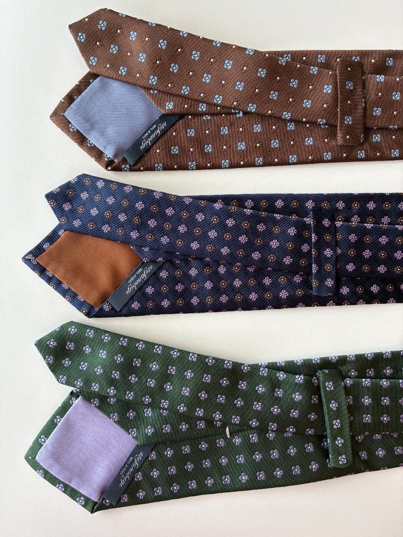 【美品】ステファノ・ビジ　小紋柄ネクタイ3本セット　茶ベース＆紺ベース＆緑ベース