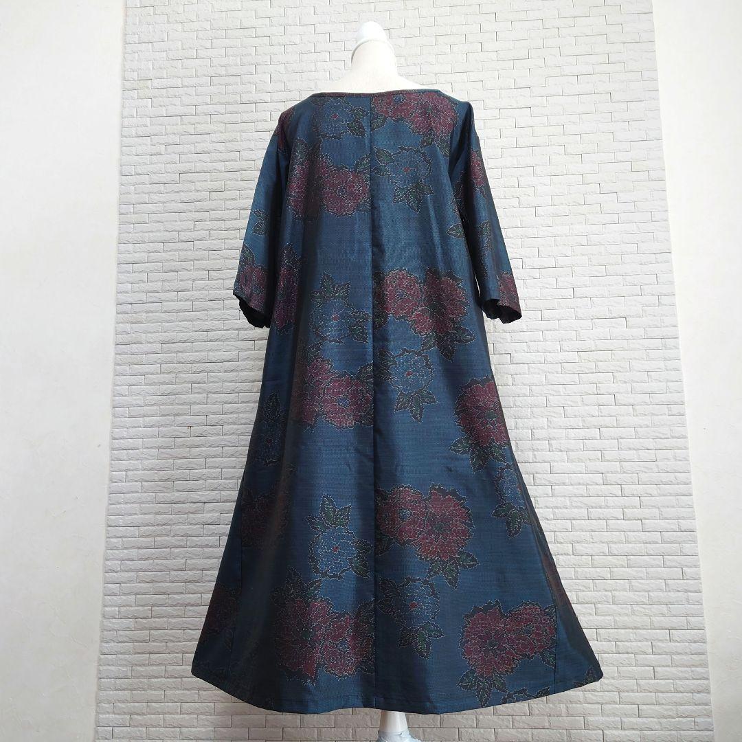 ❀着物リメイク❀大島紬　大人可愛い七分袖ワンピース（M〜L）