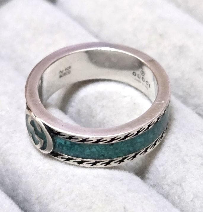 GUCCIグッチ　インターロッキングG　SVターコイズリング　11号　43333