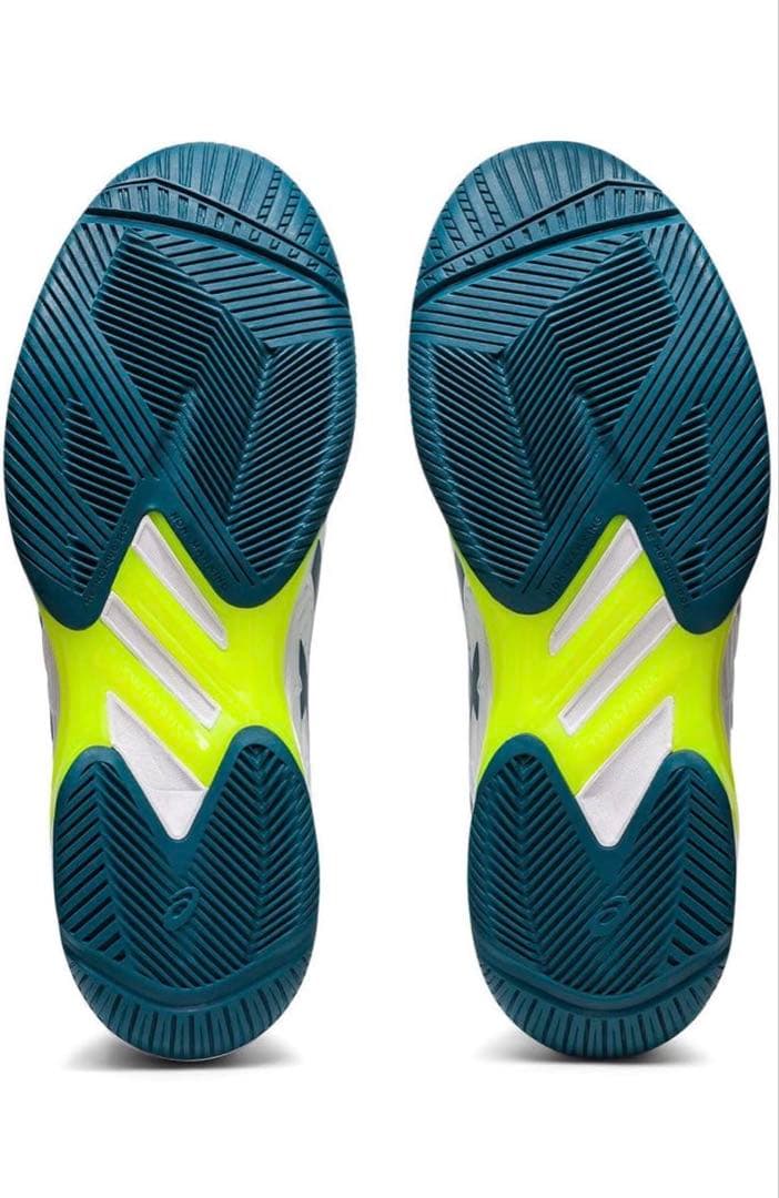 asics テニスシューズ ホワイト/ダークグリーン/イエロー