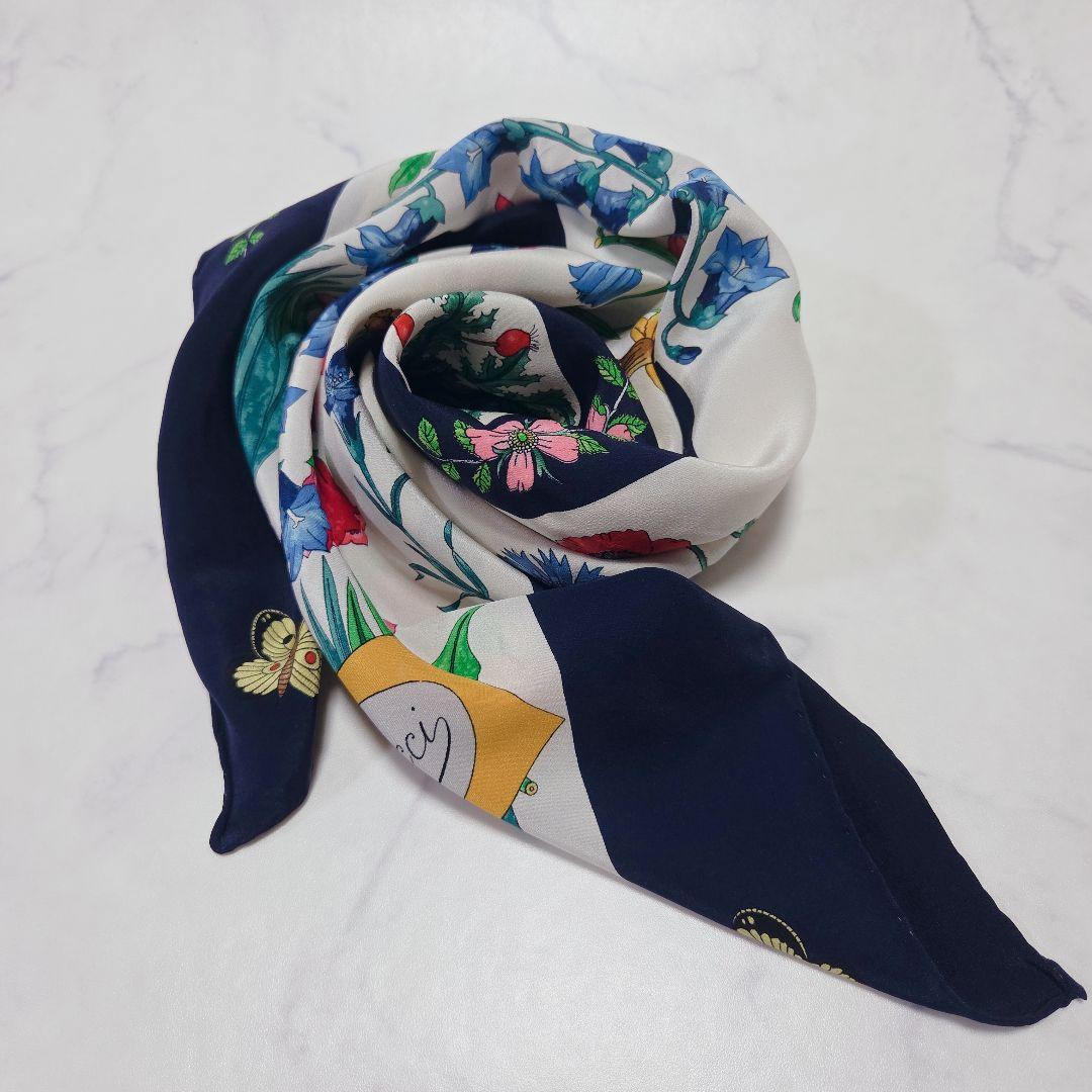 極美品✨GUCCI グッチ デイジー 蝶 バタフライ フラワー シルク スカーフ