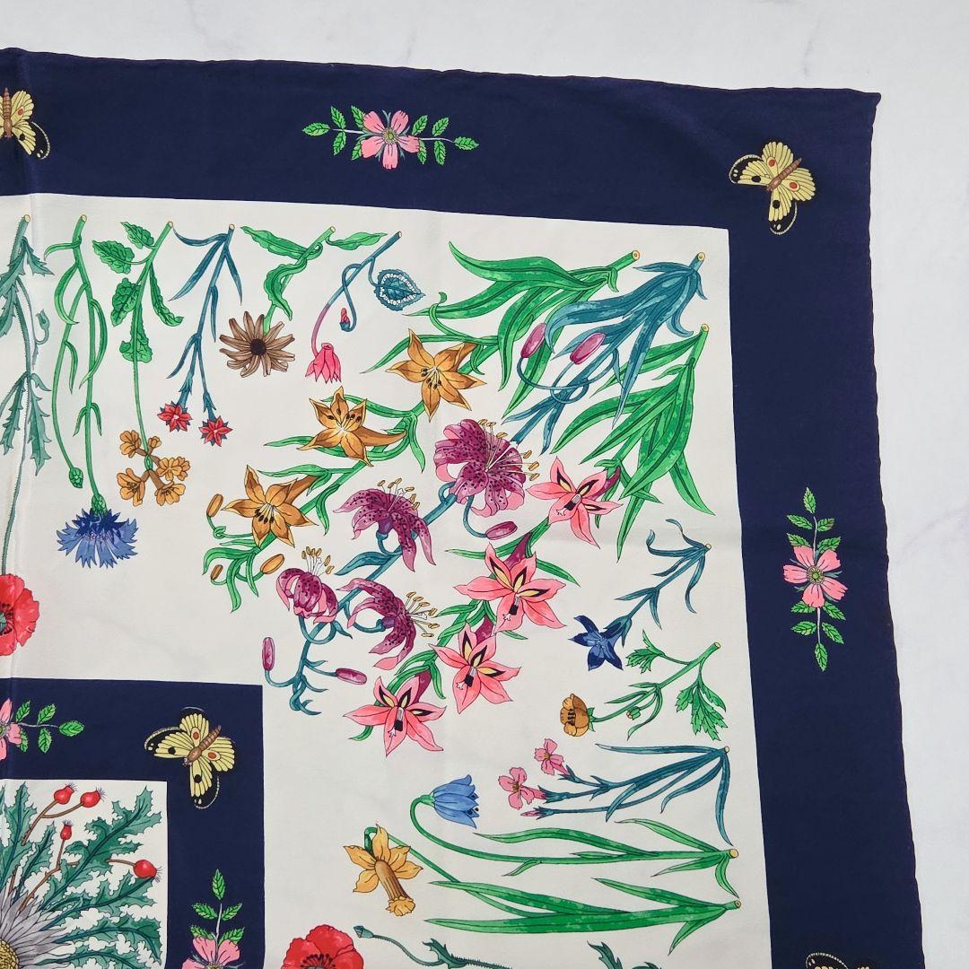 極美品✨GUCCI グッチ デイジー 蝶 バタフライ フラワー シルク スカーフ
