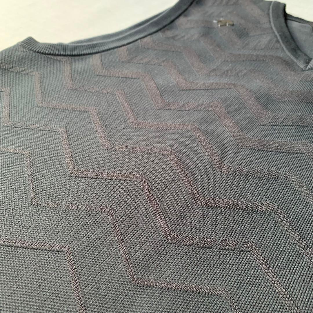 美品 DESCENTE ジャガードニット ベスト デサント ブラック O