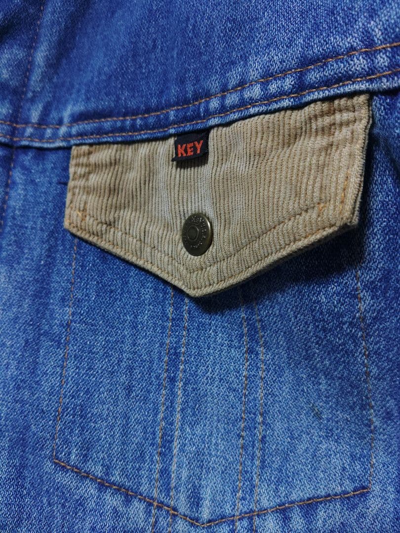 プラプラ　古着USA製KEY ヴィンテージ デニムジャケット襟コーデュロイ