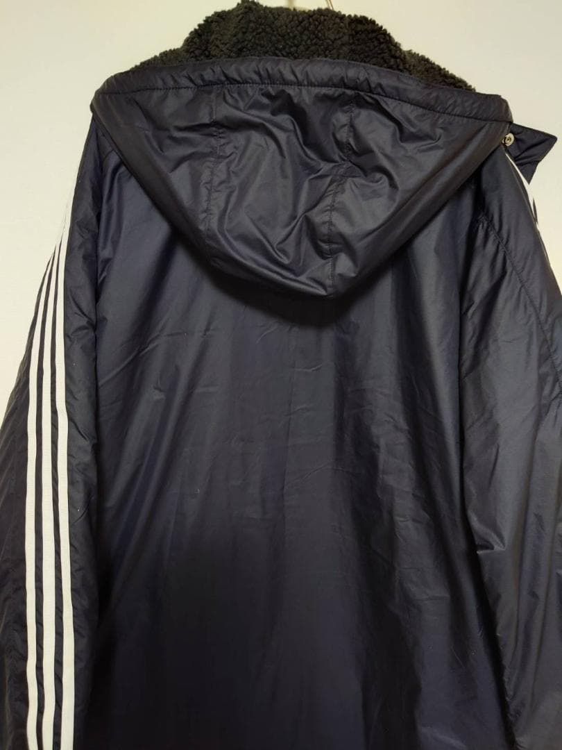 adidas ベンチコート XL フード付きコート　アディダス　ネイビー　ロング