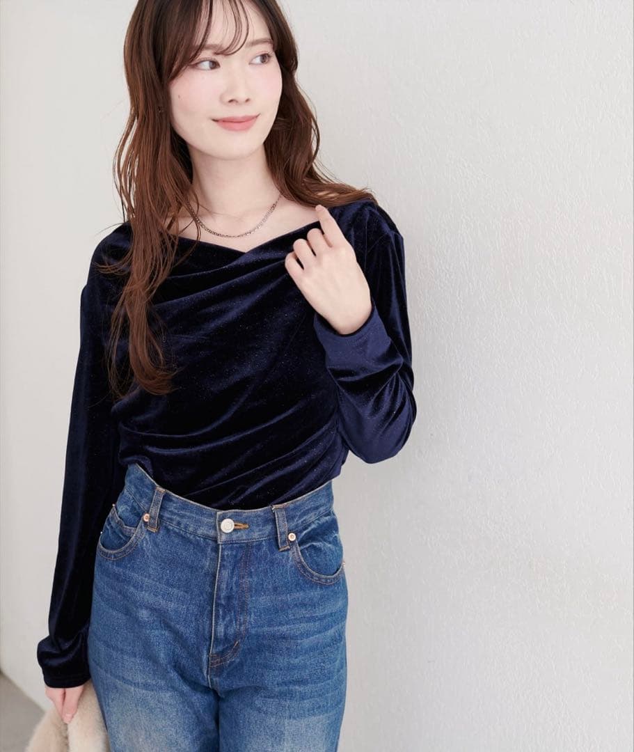 natural couture ラメベロアドレーププルオーバー