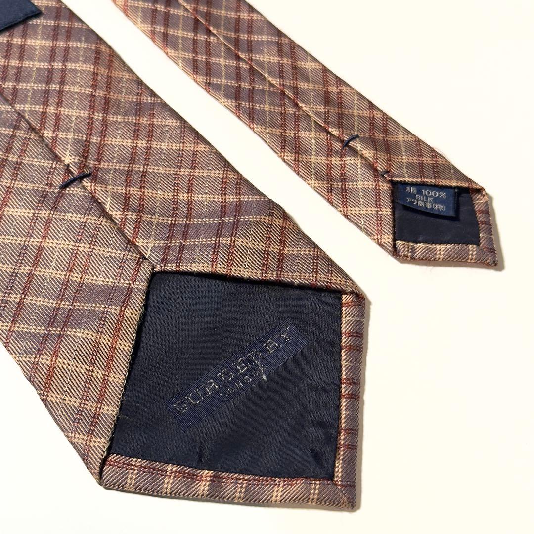 【美品】 Burberry バーバリー チェック柄 ブラウン系 ネクタイ