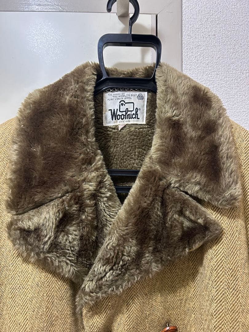 【極美品】Woolrich 白タグ ヘリンボーン 裏ボア コート 42 黄土色
