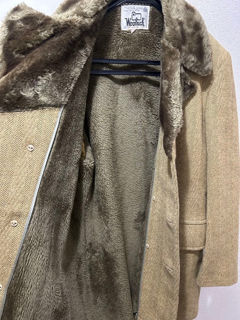 【極美品】Woolrich 白タグ ヘリンボーン 裏ボア コート 42 黄土色