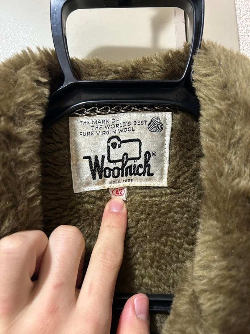 【極美品】Woolrich 白タグ ヘリンボーン 裏ボア コート 42 黄土色