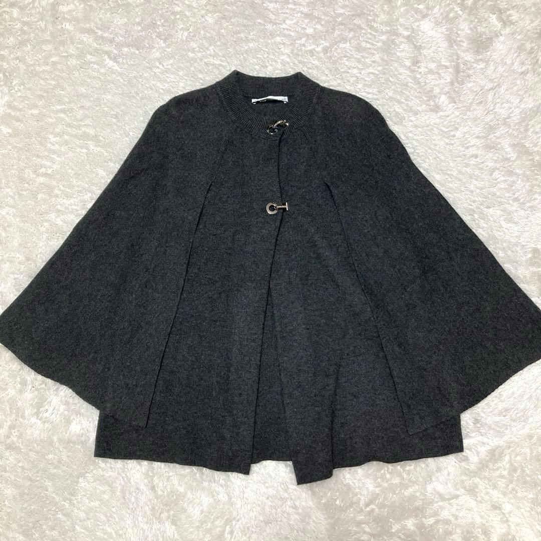ZARA ケープコート ダークグレー　ウール混　ニット　S　シルバーホック