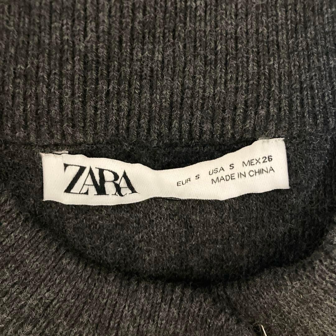 ZARA ケープコート ダークグレー　ウール混　ニット　S　シルバーホック