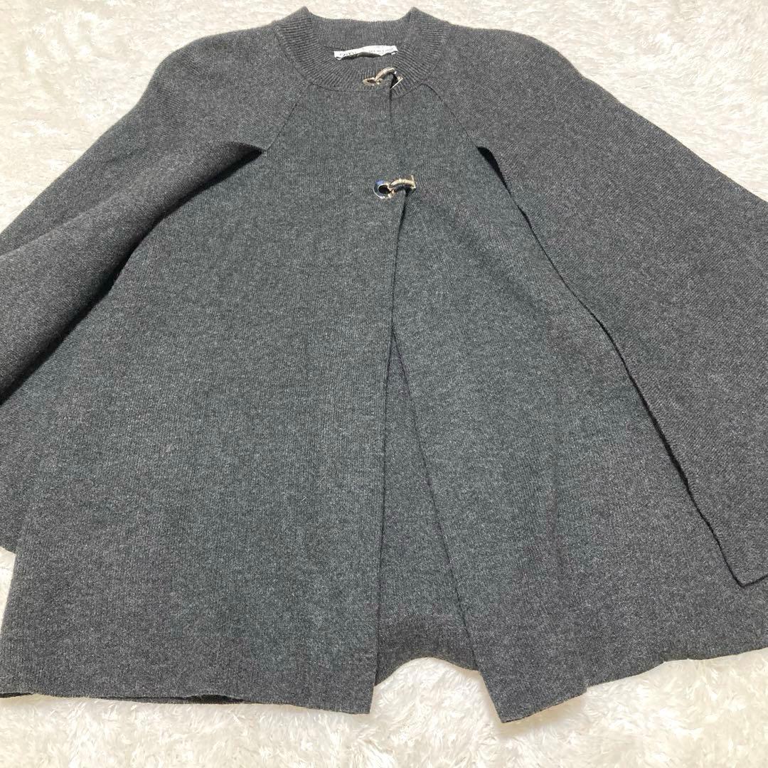 ZARA ケープコート ダークグレー　ウール混　ニット　S　シルバーホック