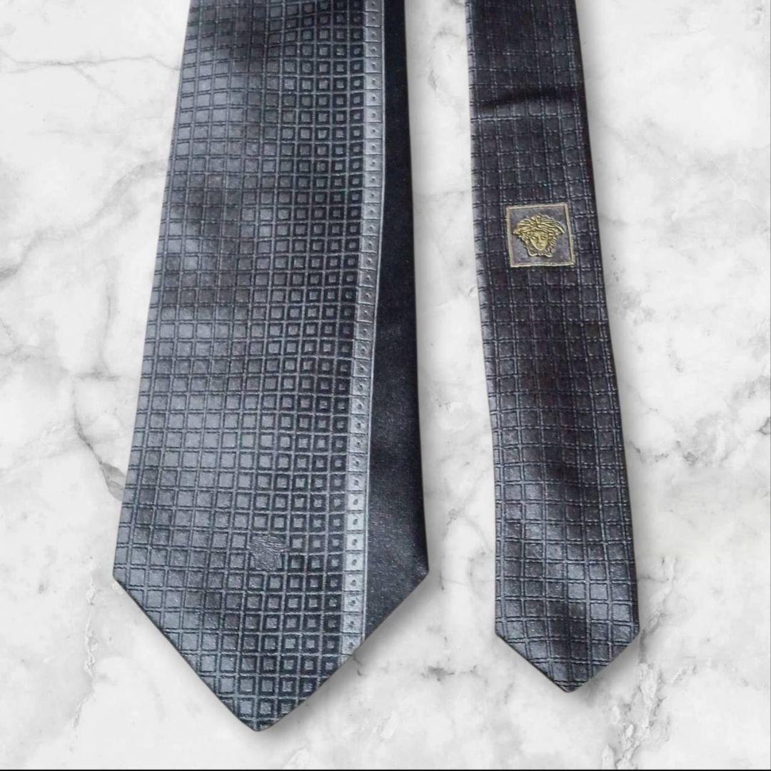 【美品】VERSACE ヴェルサーチ ネクタイ メデューサ シルバー