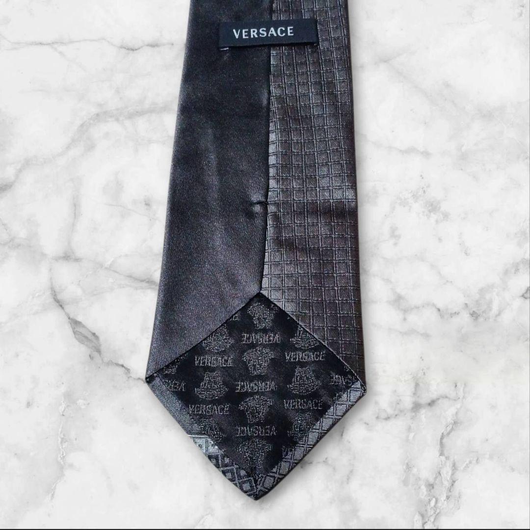 【美品】VERSACE ヴェルサーチ ネクタイ メデューサ シルバー