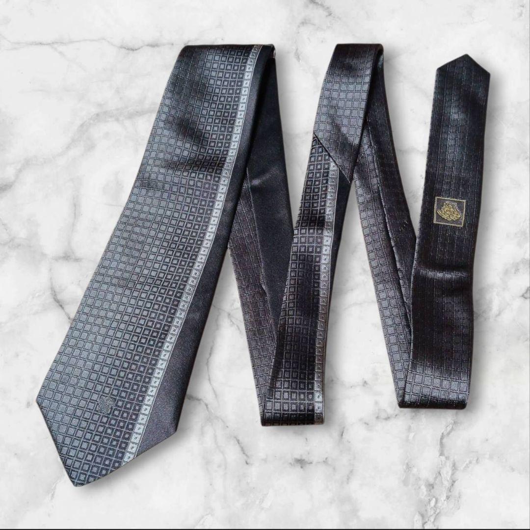 【美品】VERSACE ヴェルサーチ ネクタイ メデューサ シルバー
