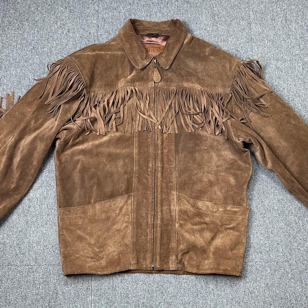 90s スエード フリンジレザージャケット old GUESS ゲス 本革
