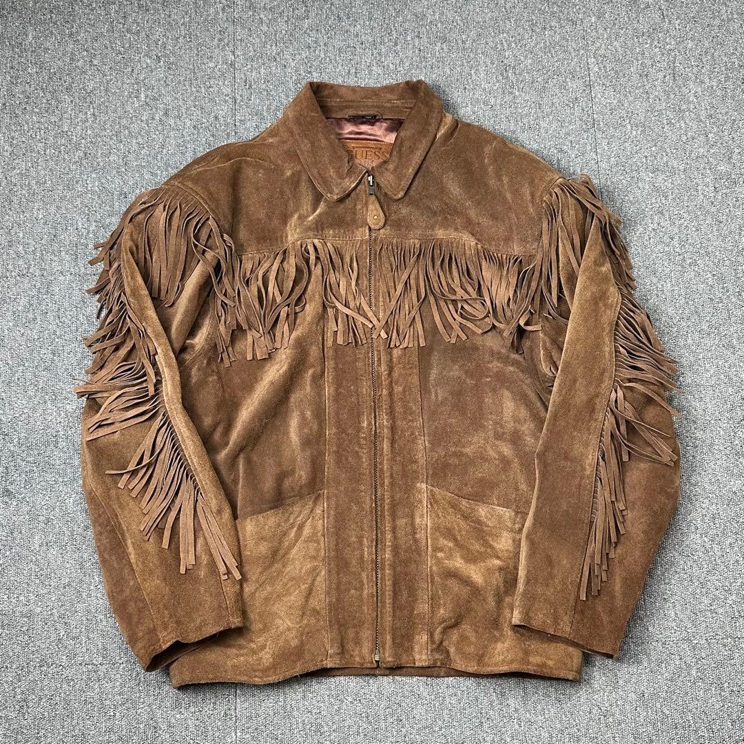 90s スエード フリンジレザージャケット old GUESS ゲス 本革