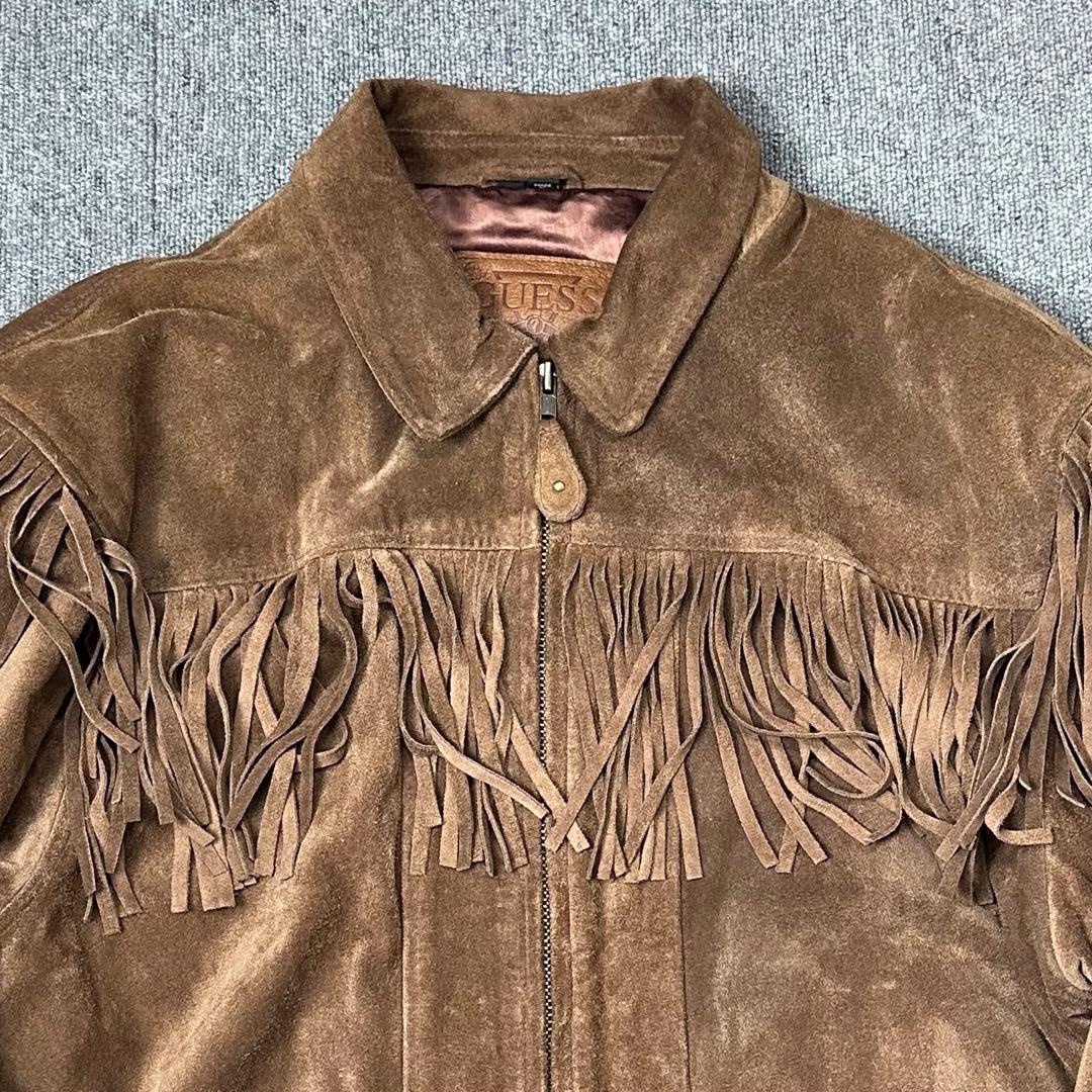 90s スエード フリンジレザージャケット old GUESS ゲス 本革